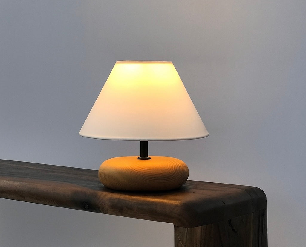 Minimalist Table Lamp Wooden Base White Fabric Shade – Wadi Home