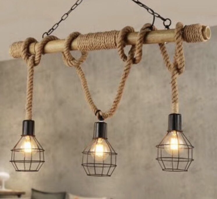 Rustic Rope Pendant Light with Cage Shades