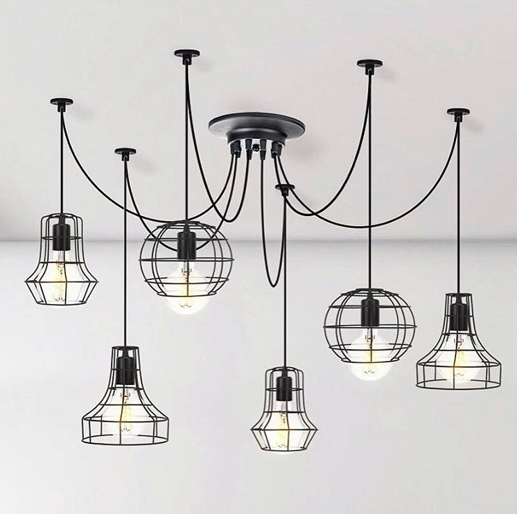 Modern Industrial Pendant Light with Wireframe Shades