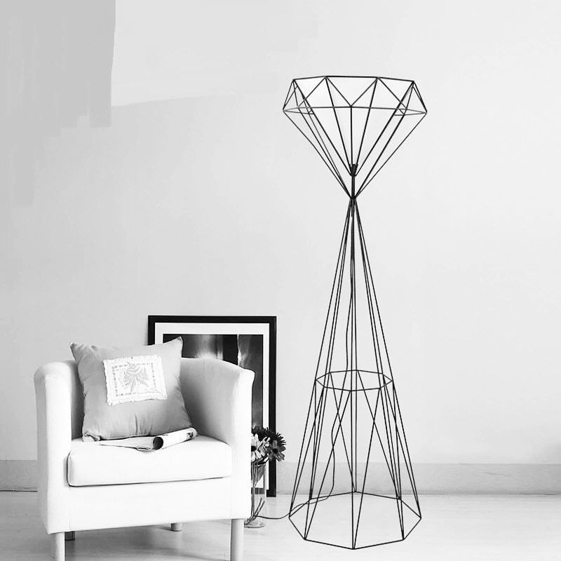 Modern Geometric Floor Lamp with Black Wireframe Design