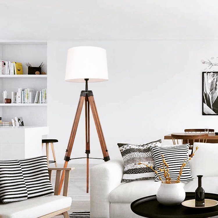 Floor lamp with adjustable leg and fabric head