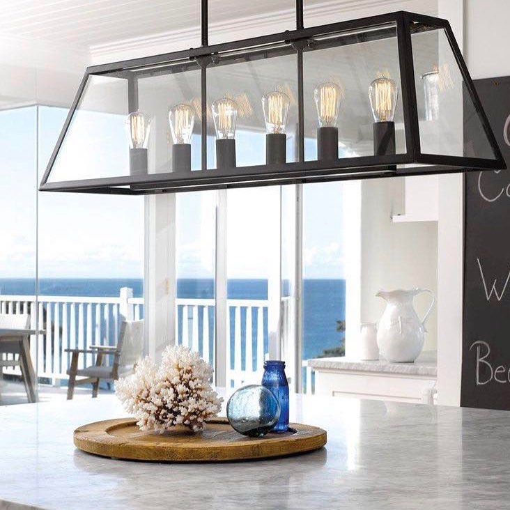 Modern Linear Pendant Light with Glass Panels