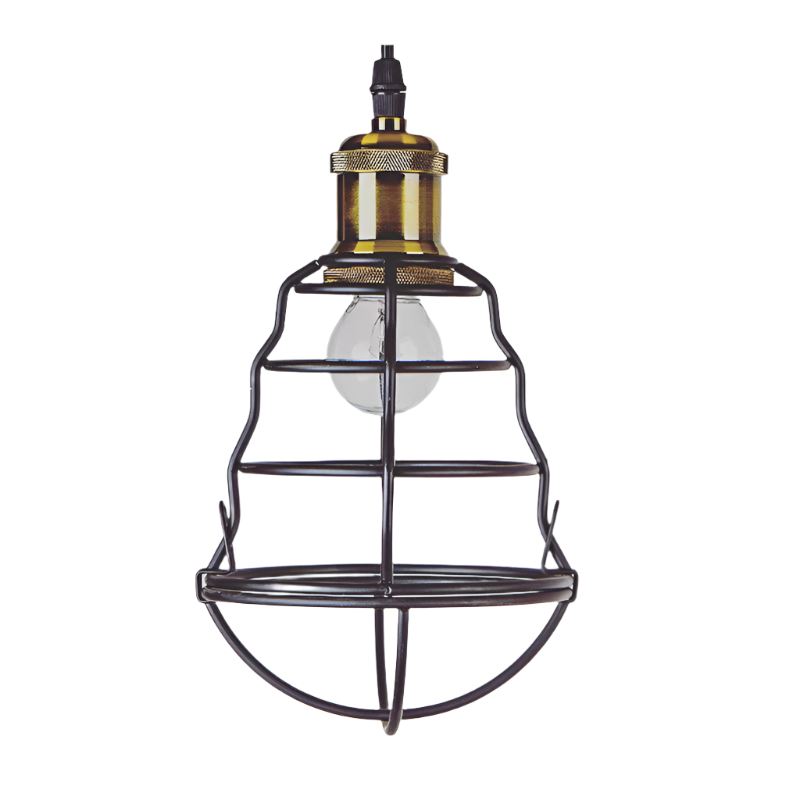 Industrial Pendant Light with Black Cage Design