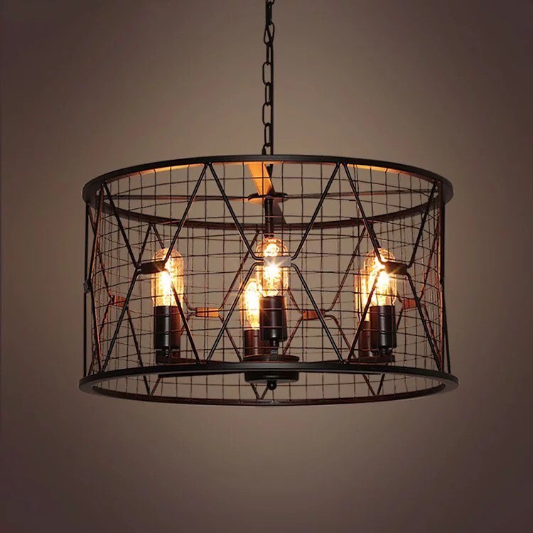 Industrial Wire Chandelier with Cage Design