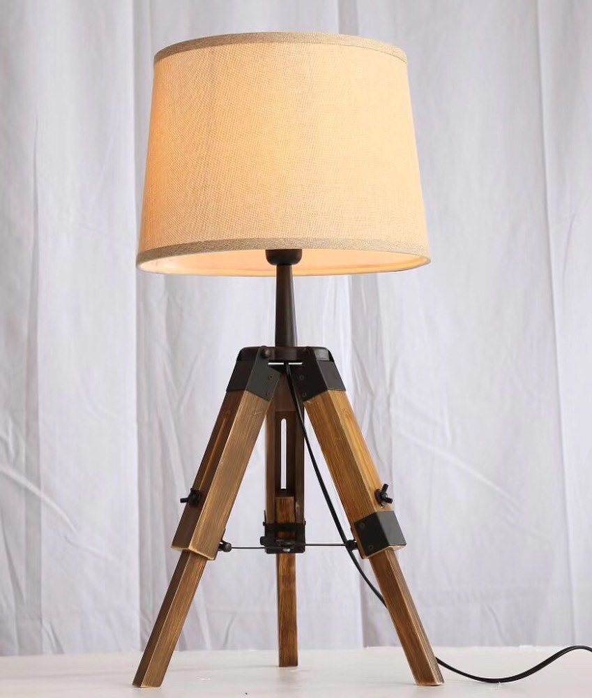 Rustic Tripod Table Lamp with Fabric Shade