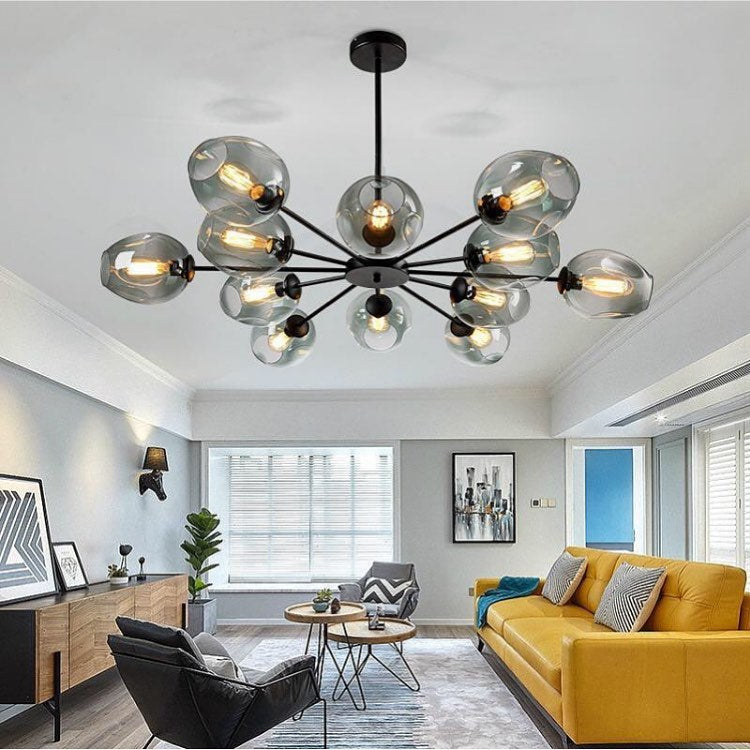 Modern Sputnik Chandelier with Smoky Glass Globes