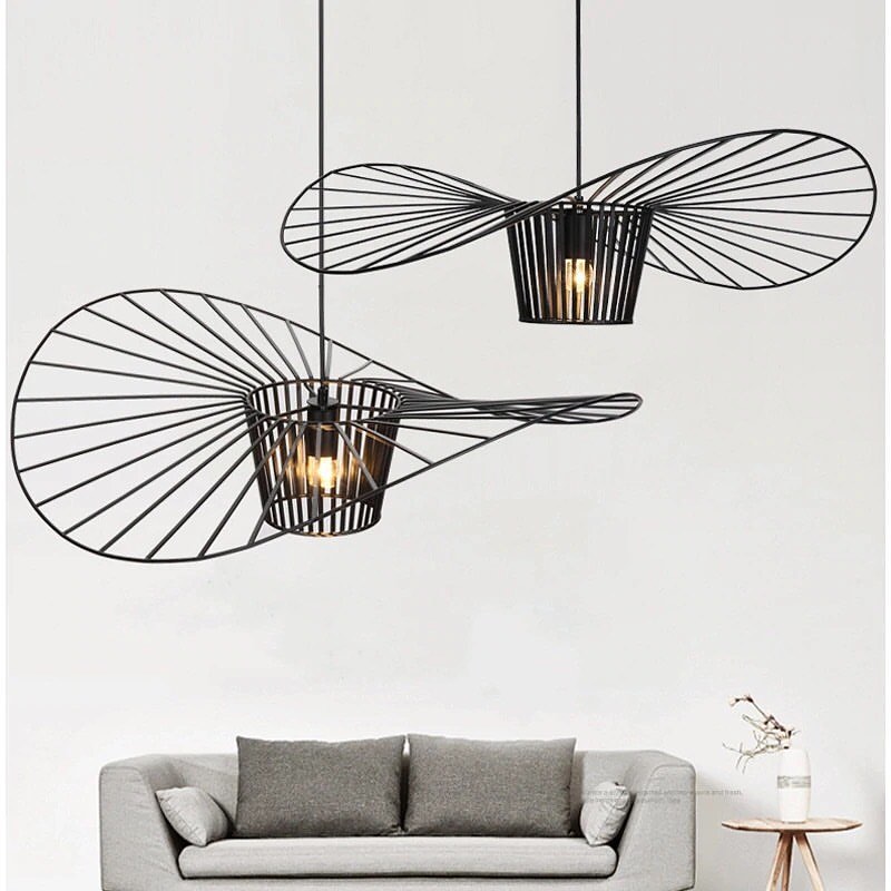 Modern Artistic Pendant Light with Black Wireframe Design