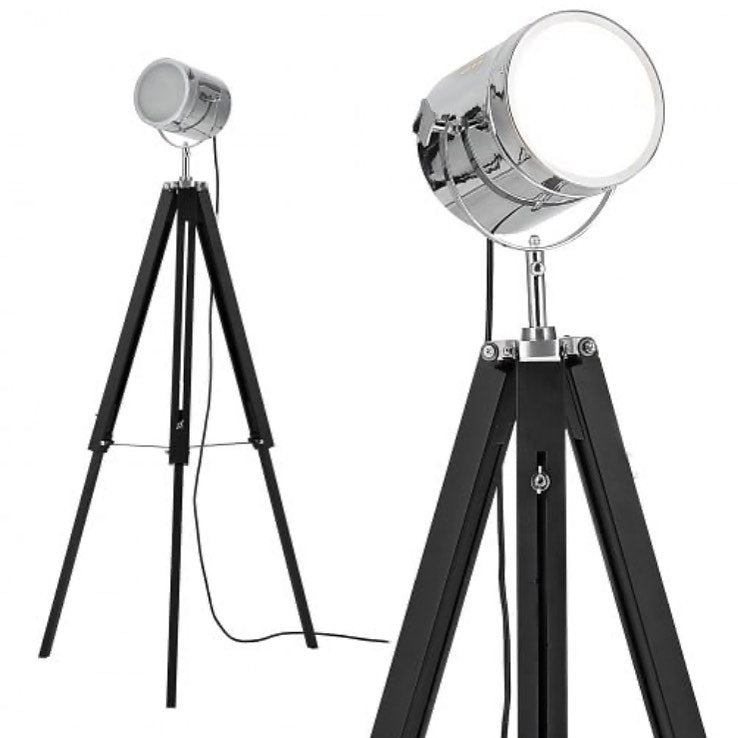 Industrial Tripod Floor Lamp with Chrome Spotlight