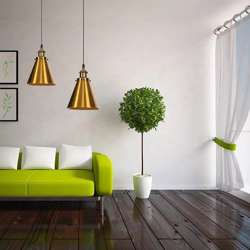 Industrial Pendant Lights with Golden Brass Shades