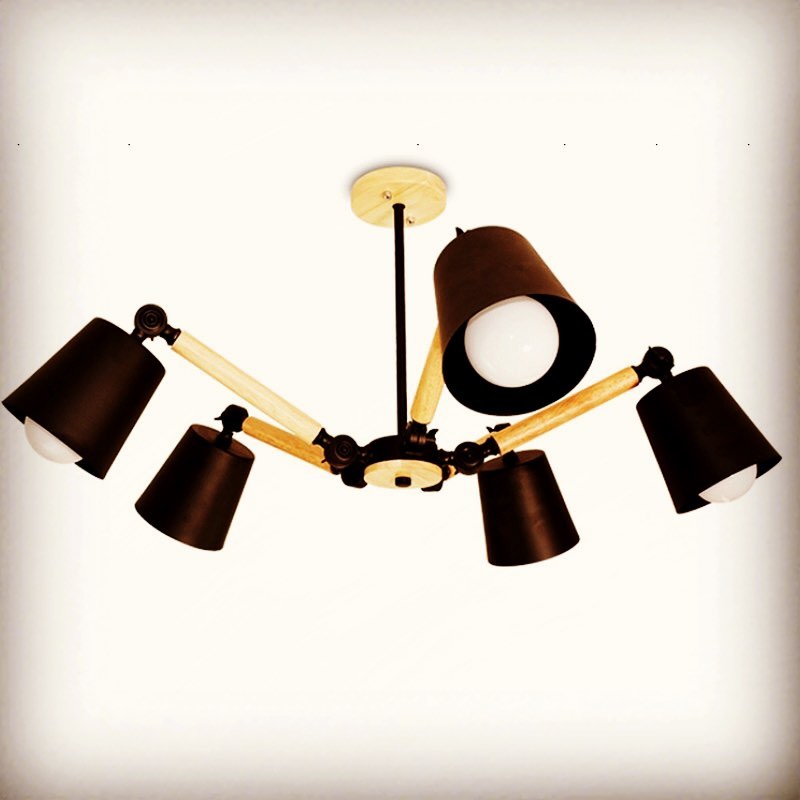 Modern Black and Wooden 5-Light Chandelier