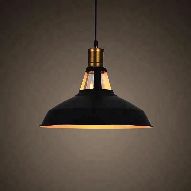 Industrial Dome Pendant Light with Black and Gold Finish