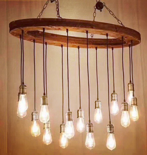 Chandelier with Wooden Ring