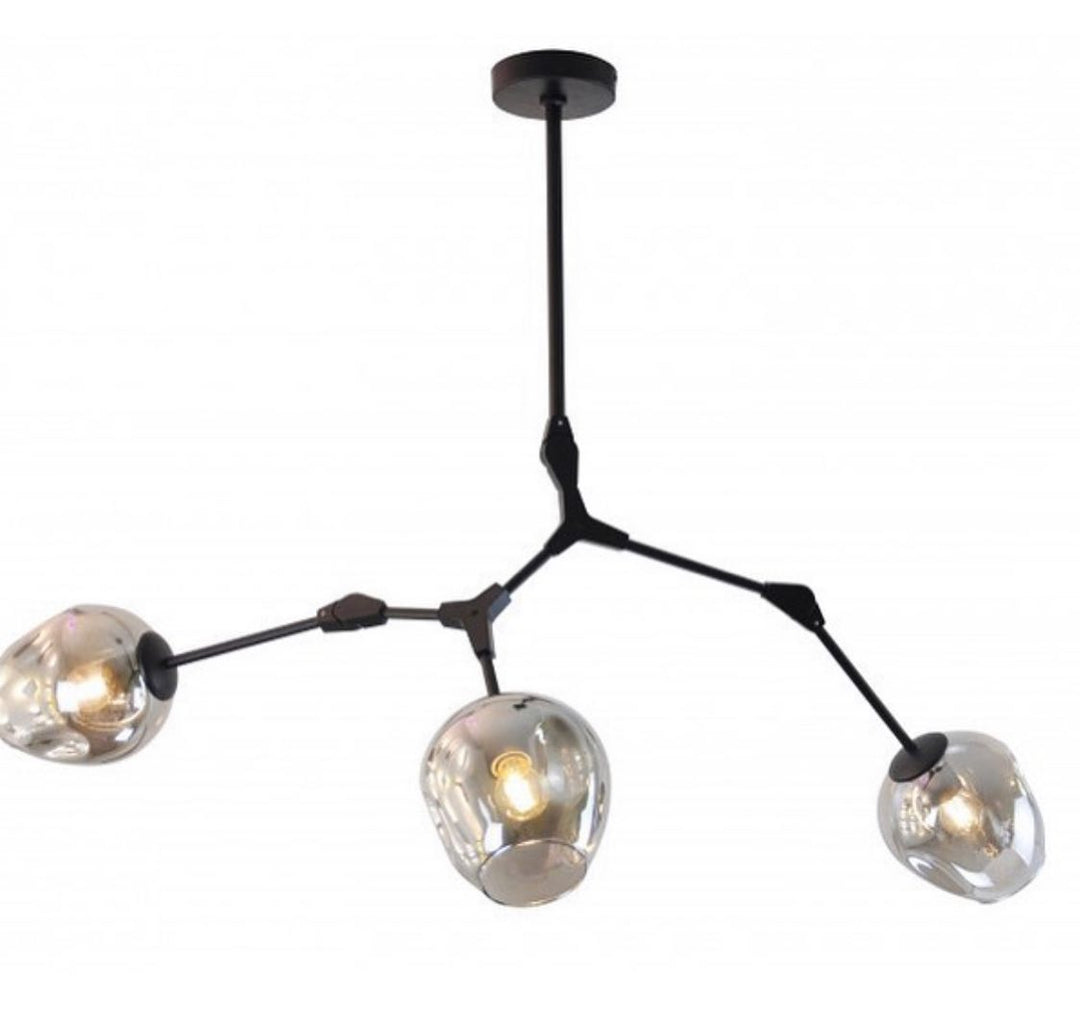 Modern Chandelier with Glass Globes and Black Finish