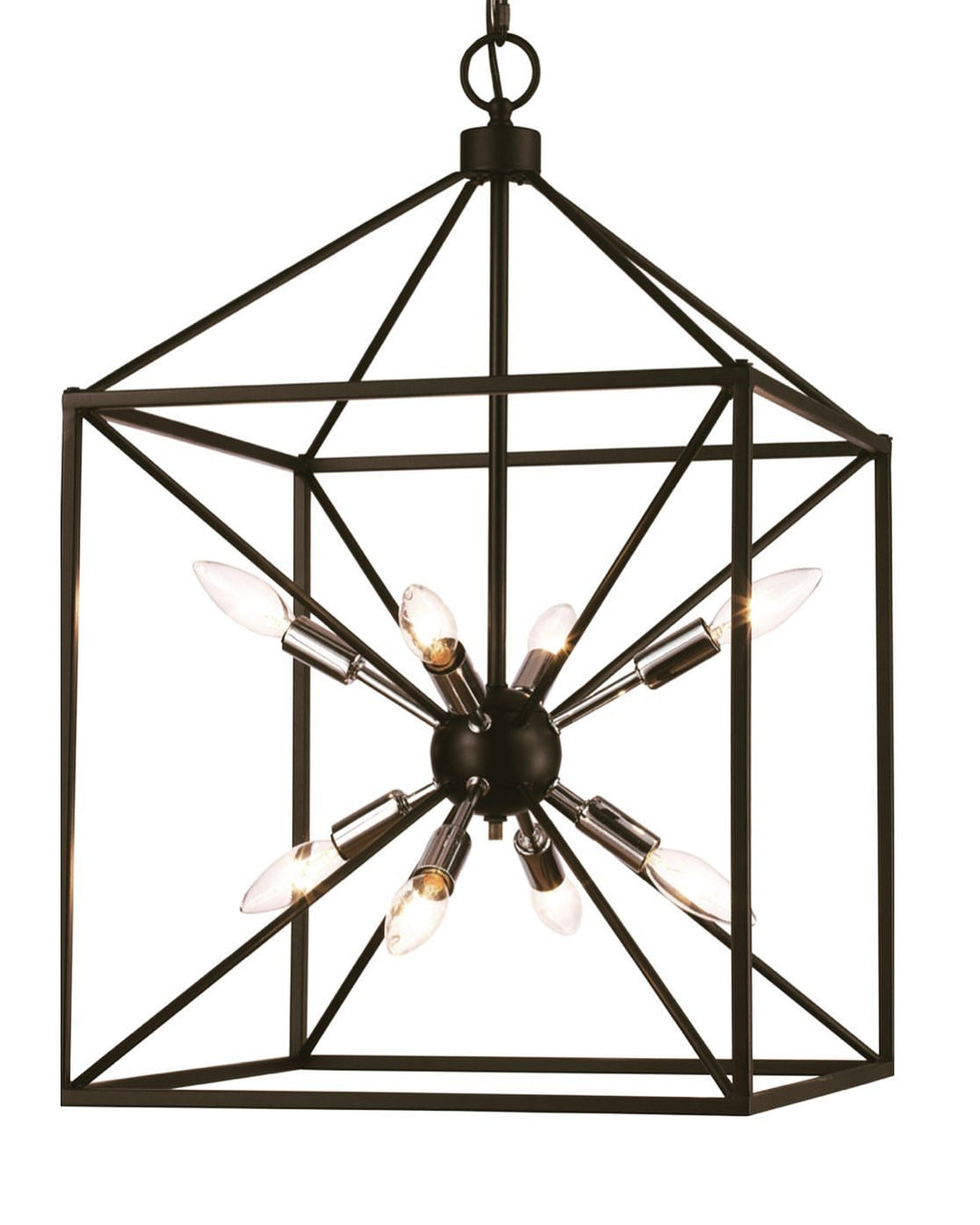 Geometric Cage Chandelier with Sputnik Design
