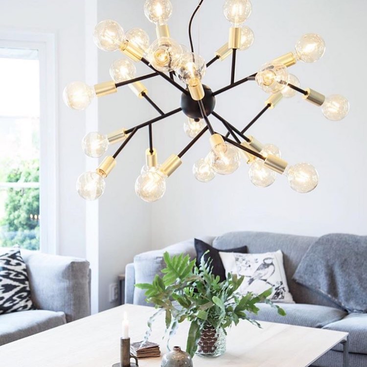 Sputnik Chandelier with Black and Gold Finish