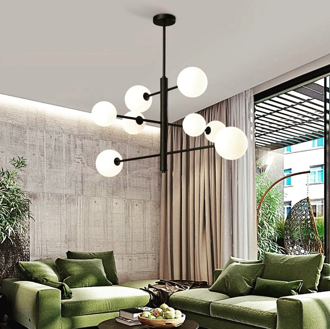 Modern Globe Chandelier with Black Frame