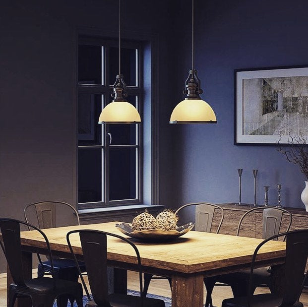Industrial Double Pendant Light with Glass Shades