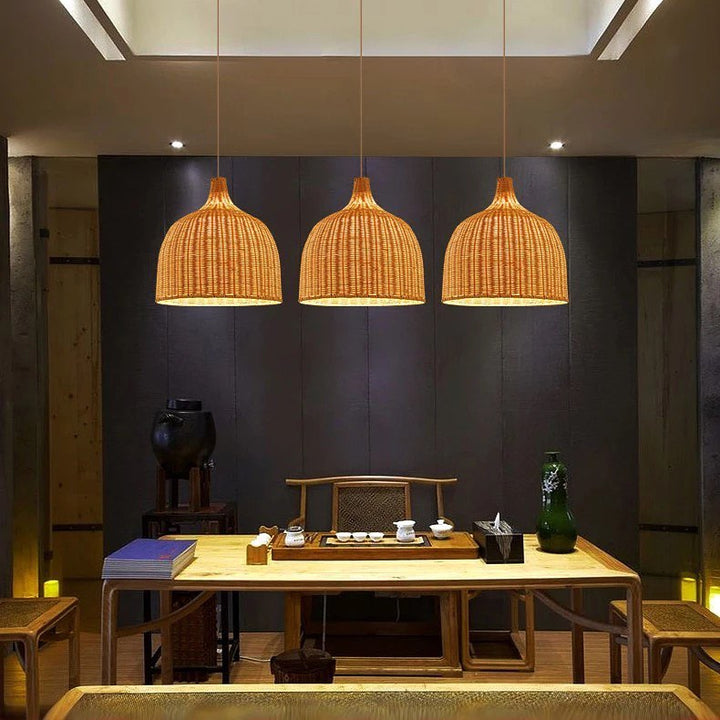 Rustic Pendant Light with Woven Natural Bamboo Rattan Shade