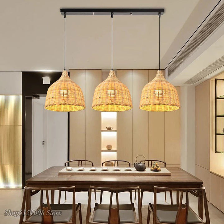 Rustic Pendant Light with Woven Natural Bamboo Rattan Shade