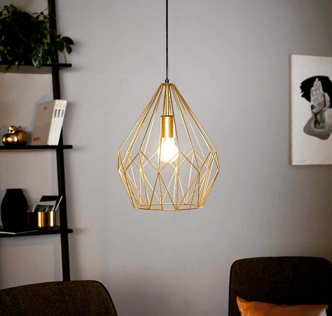 Modern Pendant Light with Geometric Gold Wireframe Design