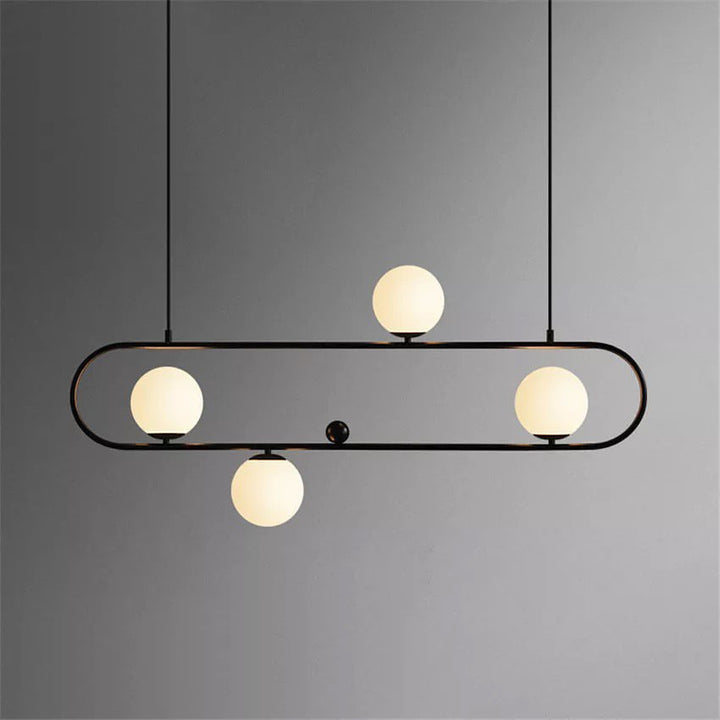 Modern Oval Linear Pendant Light with White Globe Shades