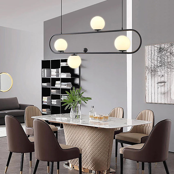 Modern Oval Linear Pendant Light with White Globe Shades