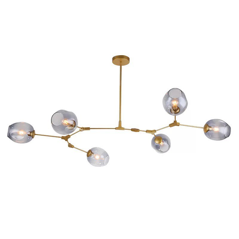 Modern Branch-Style Chandelier with Smoky Glass Globes
