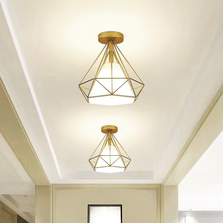 Modern Ceiling Light with Geometric Gold Frame