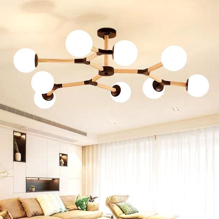 Modern Branch-Style Ceiling Light with White Globe Shades