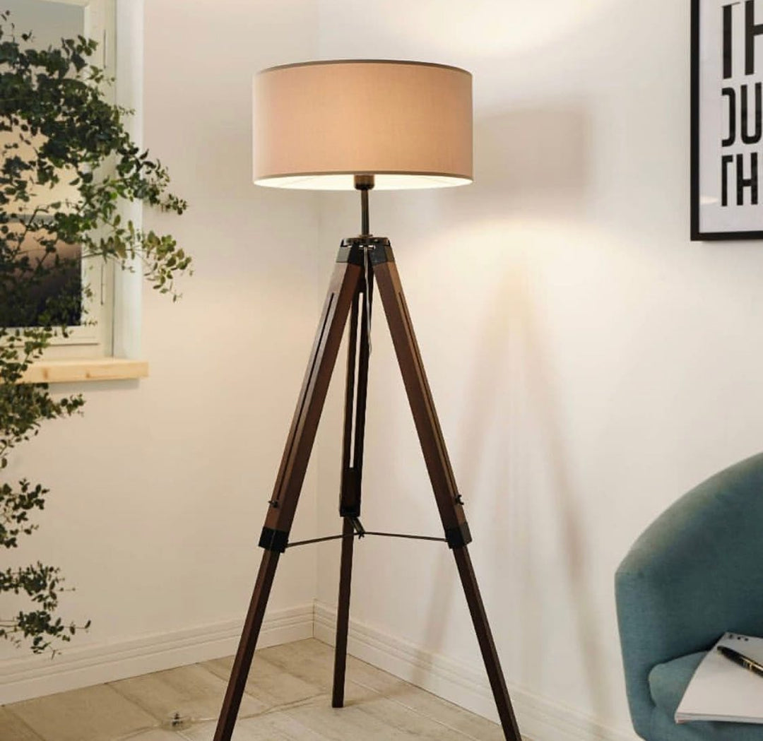 Classic Tripod Floor Lamp with Fabric Drum Shade