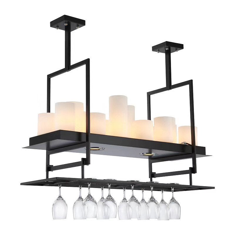 Modern Linear Chandelier with Glass Rack and Frosted Shades