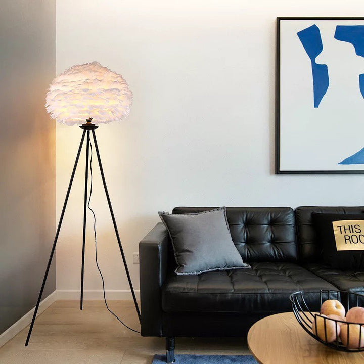 Modern Feather Floor Lamp with Black Stand