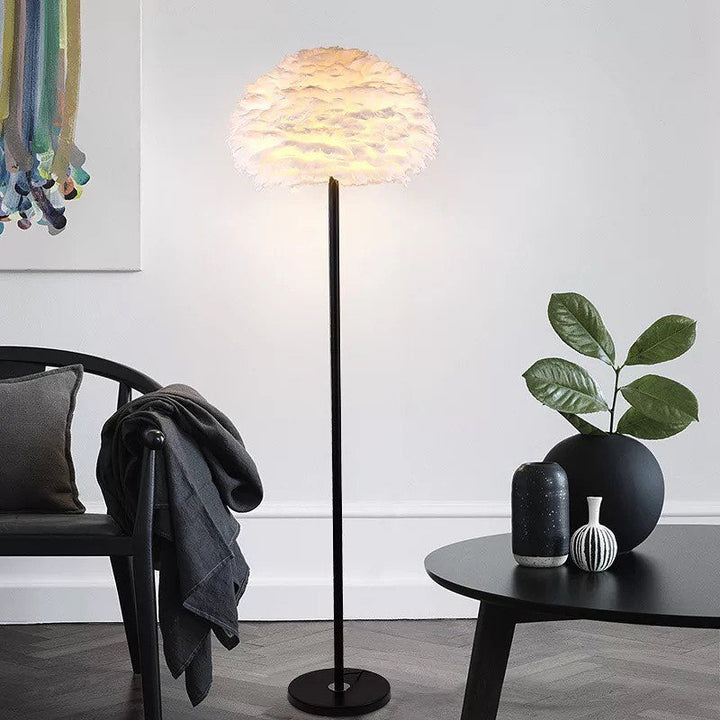 Modern Feather Floor Lamp with Black Stand