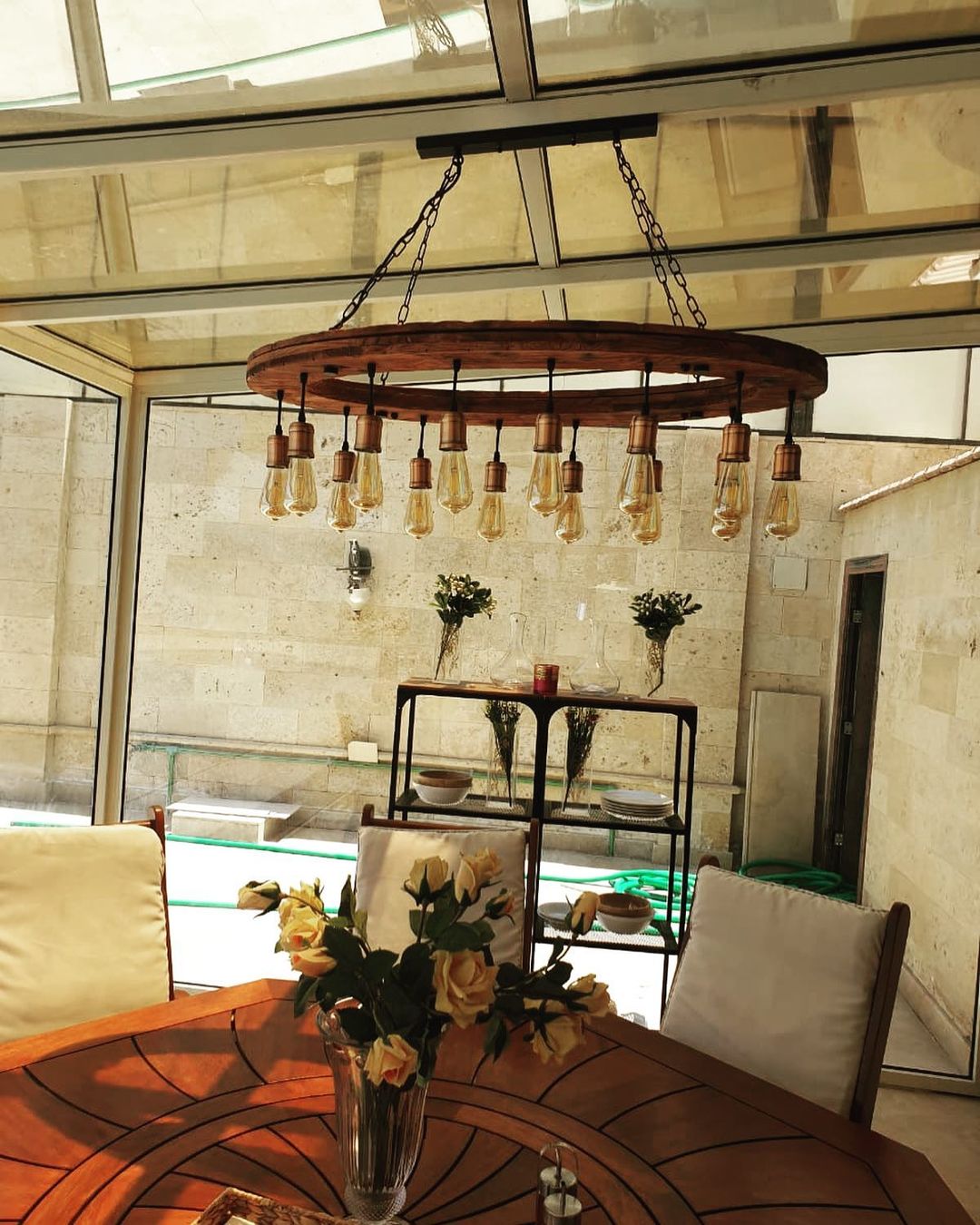 Rustic Wagon Wheel Chandelier with Edison Bulbs