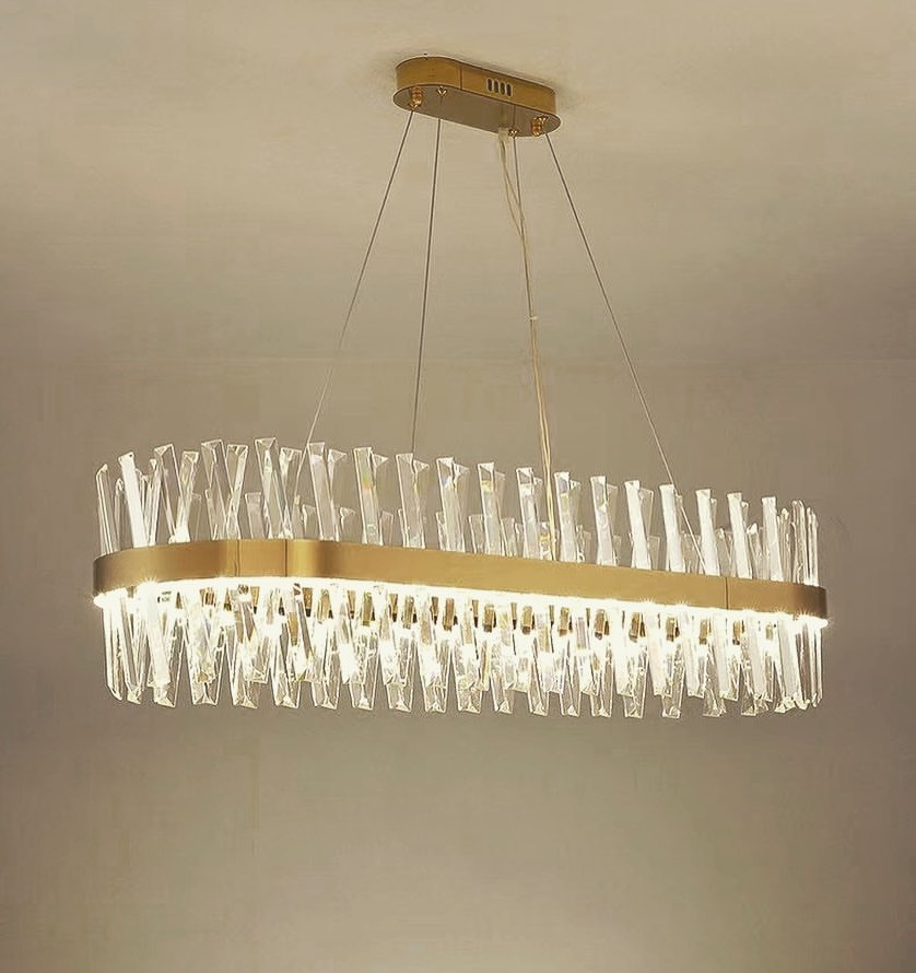 Modern LED Crystal Linear Chandelier with Gold Accents