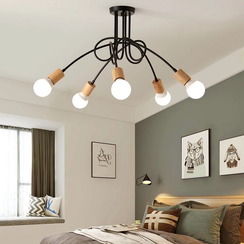 Scandinavian Ceiling Light with Wooden Accents