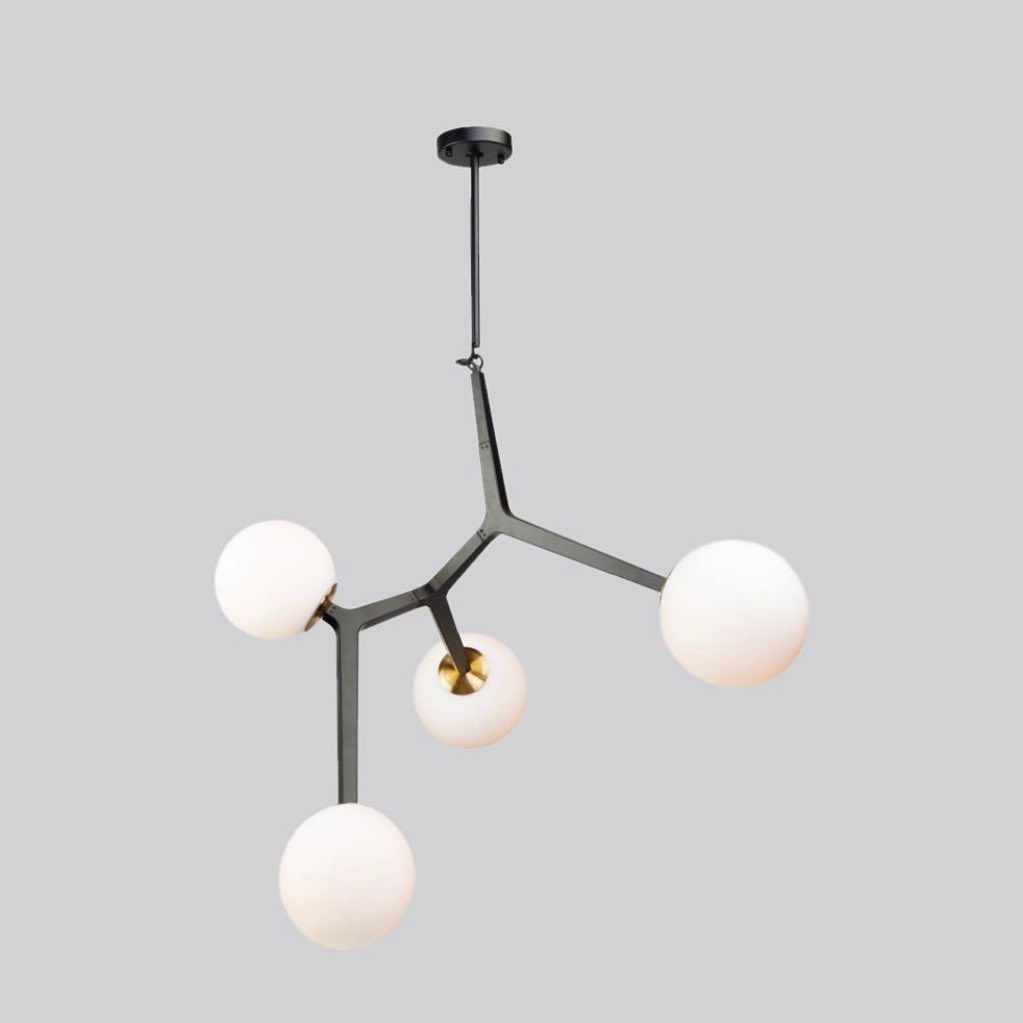Modern Minimalist Chandelier with White Globe Shades