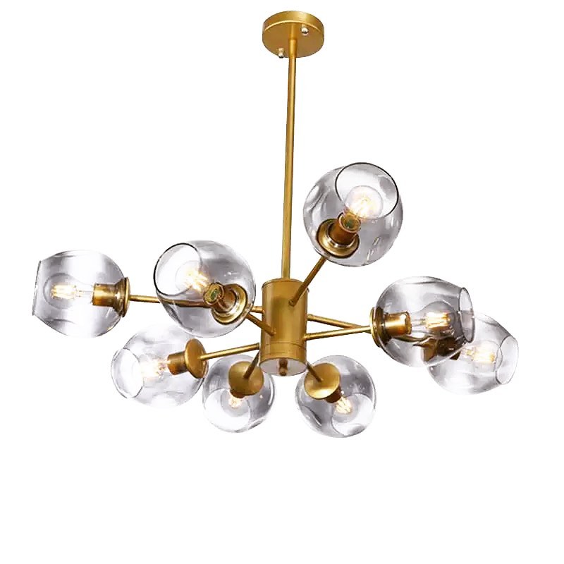 Modern Chandelier with Glass Globe Shades and Gold Finish