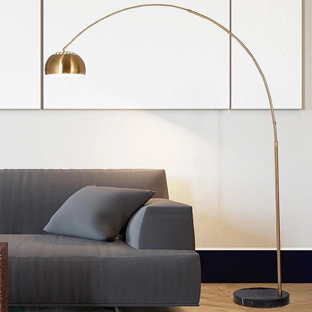 Modern Arc Floor Lamp with Brass Finish and Marble Base