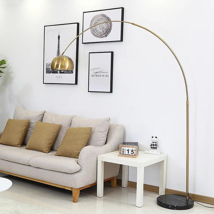 Modern Arc Floor Lamp with Brass Finish and Marble Base