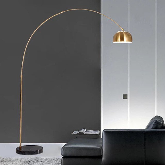Modern Arc Floor Lamp with Brass Finish and Marble Base