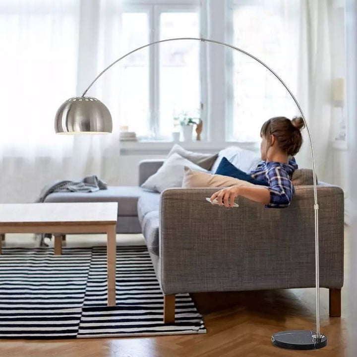 Modern Arc Floor Lamp with Brass Finish and Marble Base
