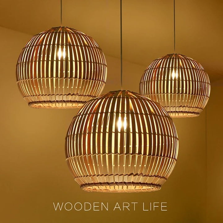 Natural Bamboo Pendant Light with Warm Ambient Glow