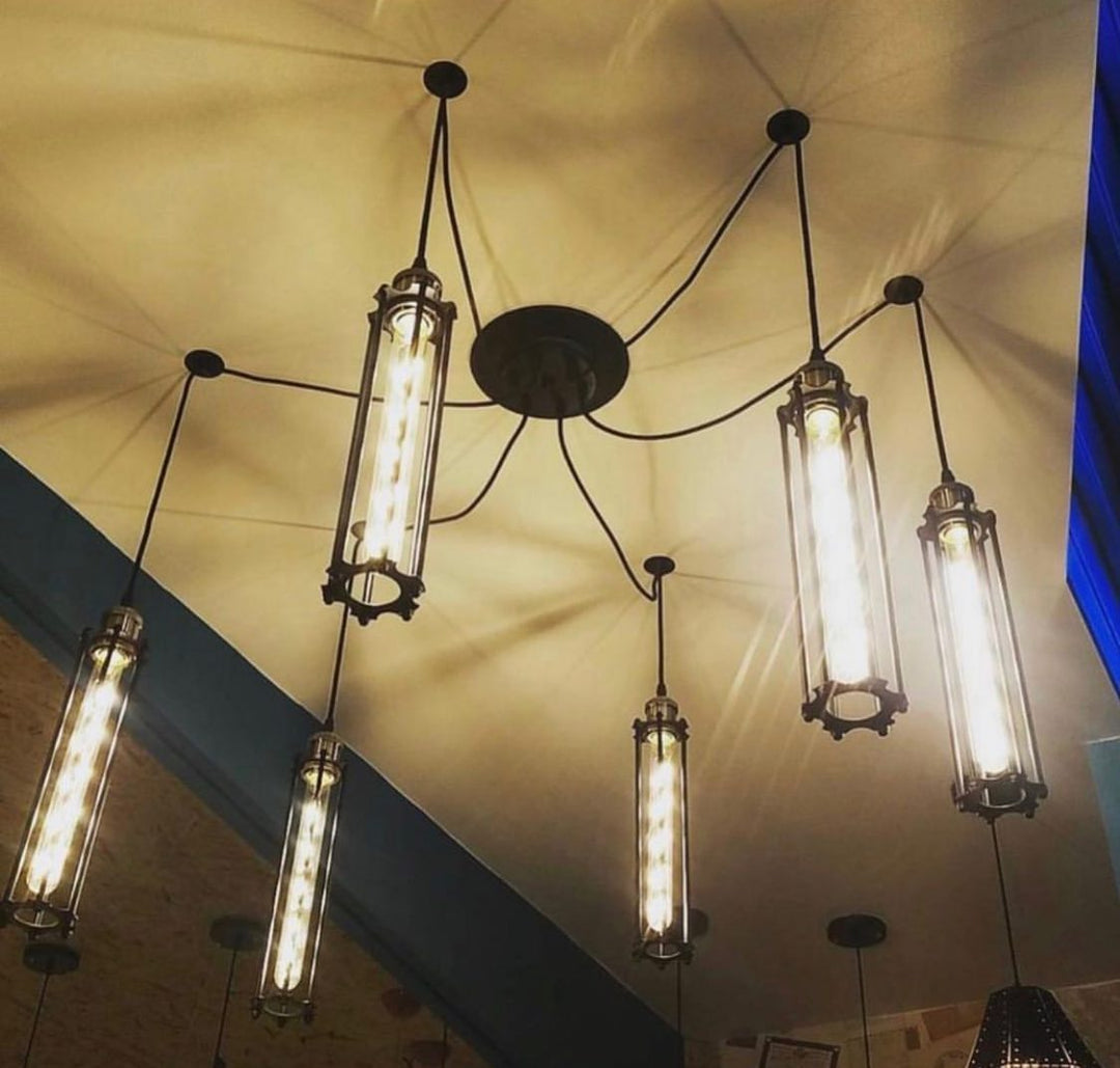 Industrial Chandelier with Cage-Style Tubular Lights (Bulbs Incl.)
