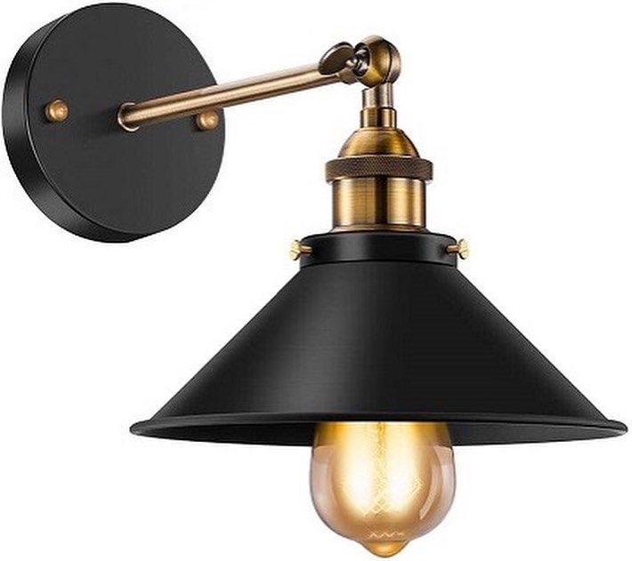 Industrial Wall Light with Black and Brass Shades