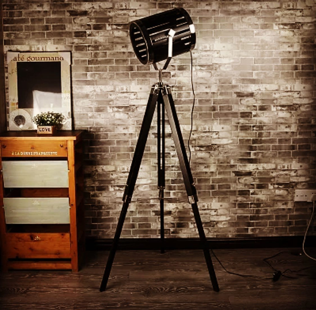 Industrial Tripod Floor Lamp with Adjustable Spotlight