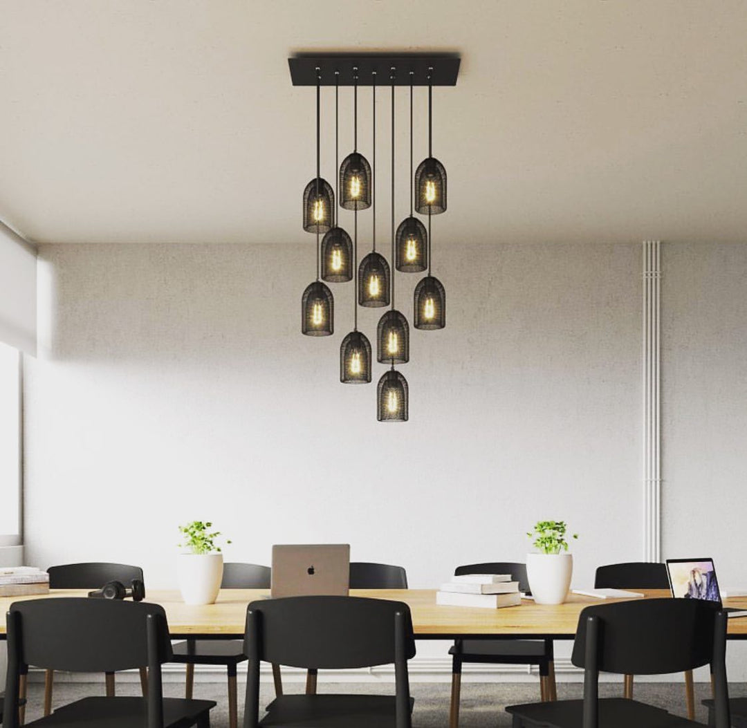 Modern Cluster Pendant Chandelier with Mesh Shades