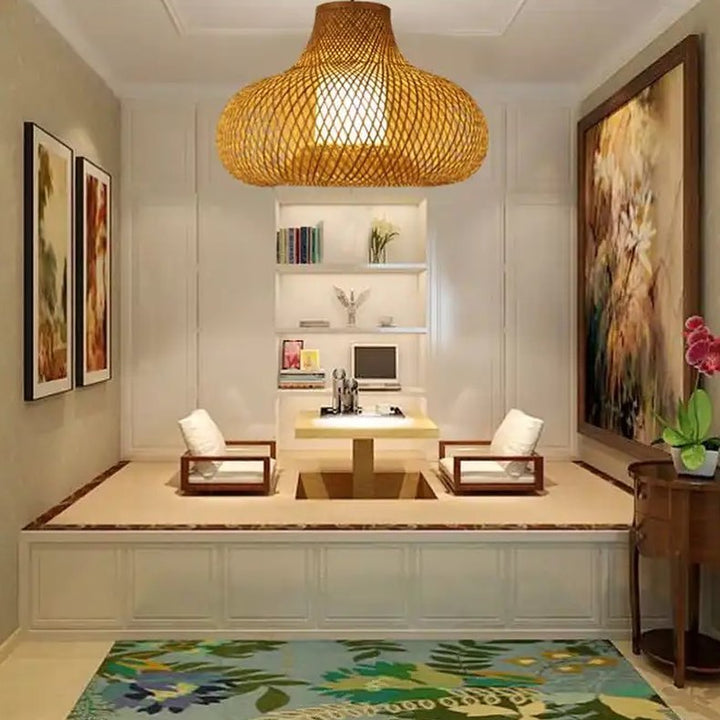 Rustic Woven Bamboo Pendant Light with Organic Shape
