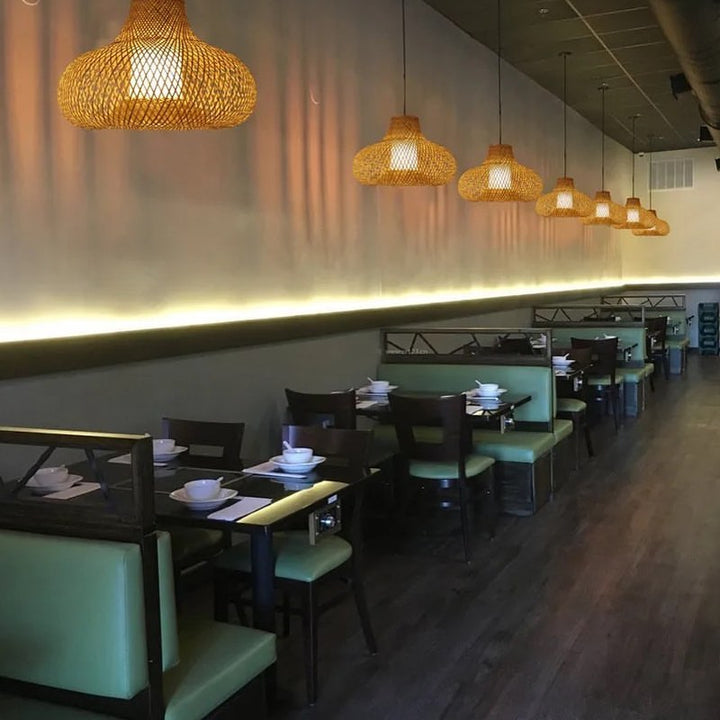 Rustic Woven Bamboo Pendant Light with Organic Shape