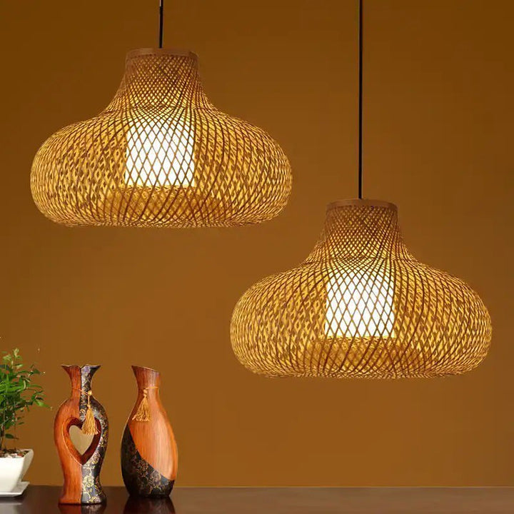 Rustic Woven Bamboo Pendant Light with Organic Shape